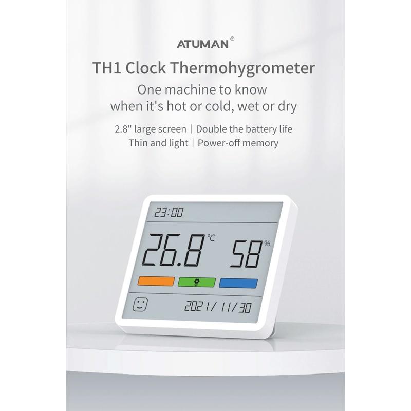 Đồng Hồ Nhiệt Kế Xiaomi Duka Atuman TH1 Màn Hình Lớn 2.8 '' Có Giá Đỡ Tiện Dụng Cho Gia Đình