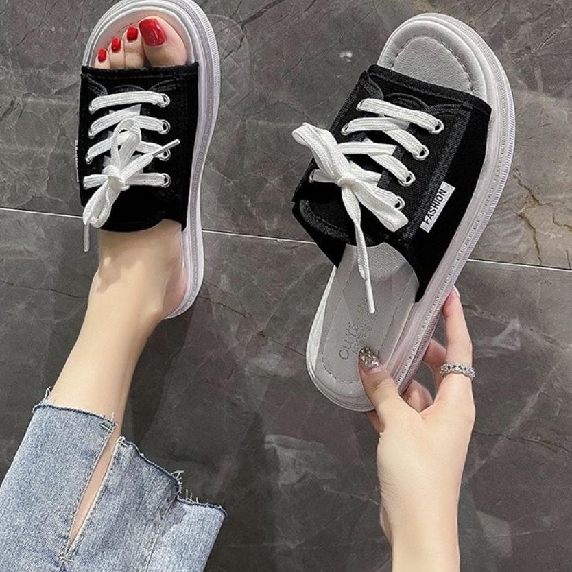 Dép bánh mì thời trang nữ, dép quai ngang nữ buộc dây phong cách mới