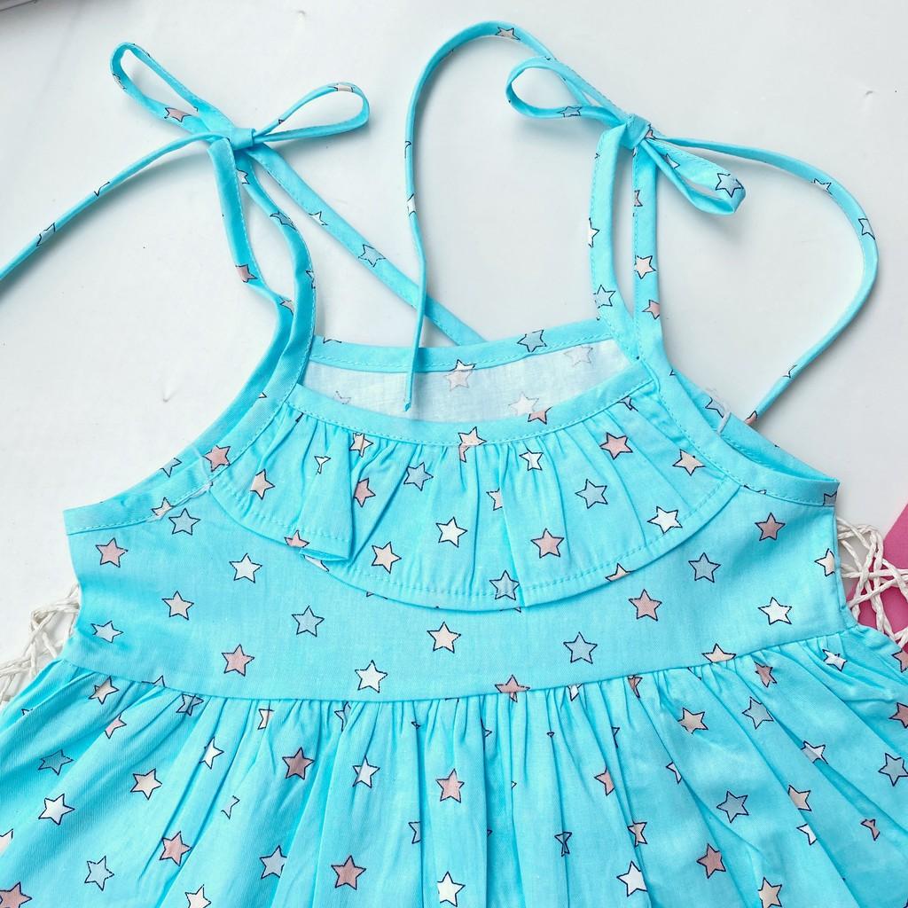 Đầm váy 2 dây vải thô cotton Hàn cho Bé Gái 8-14kg