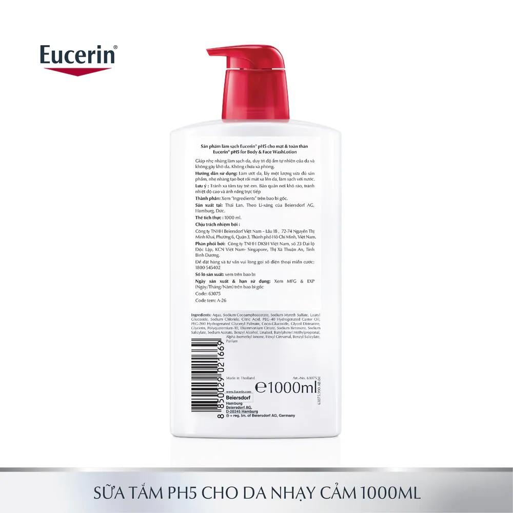 Eucerin Sữa Tắm Và Rửa Mặt Dành Cho Da Nhạy Cảm Ph5 1000ml