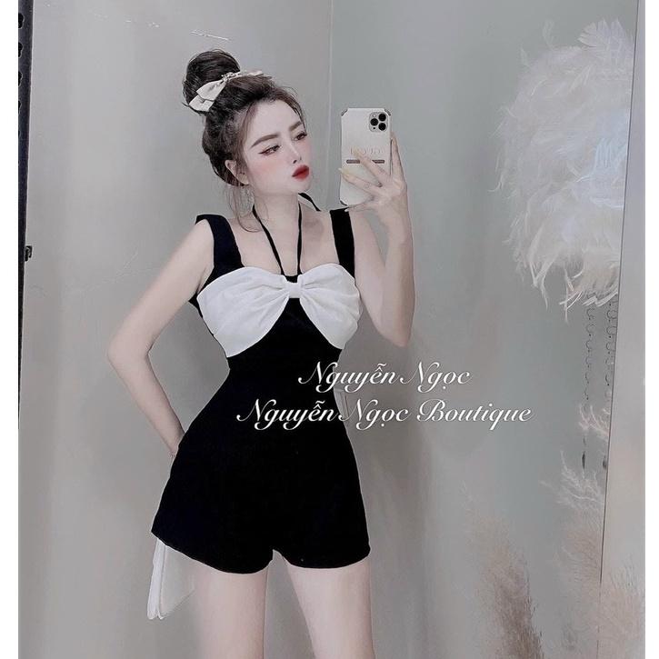 Jumpsuits nữ hai dây phối nơ trắng cột nơ cổ