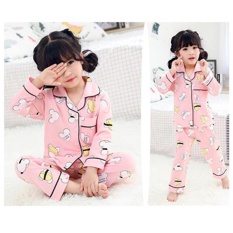 Bộ pizama mickey bé gái bé trai thun cotton xinh mát hàng vnxk