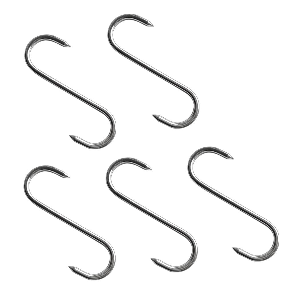 5 Pcs S Shaped Stainless Steel Hooks Kitchen Meat Hanger  Organizer