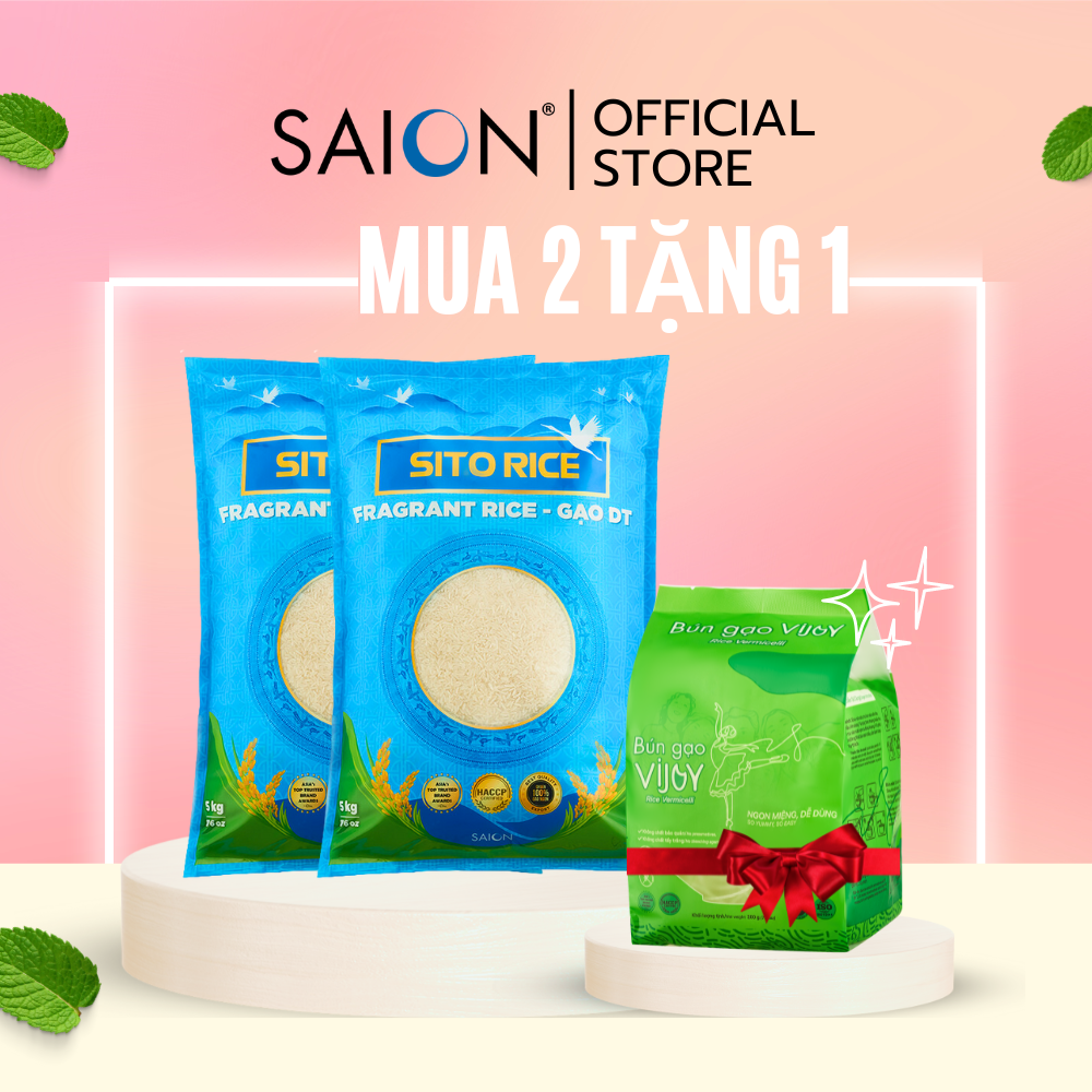 Combo 2 Túi Gạo Sito Đài Thơm 5kg Tặng 1 Túi Bún Gạo Vijoy 200g - Saion Official