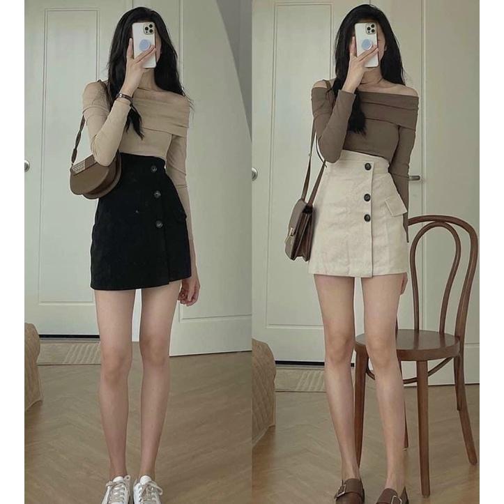 Chân váy tăm hàng cúc lệch siêu hót - 3 màu hàng Quảng Châu
