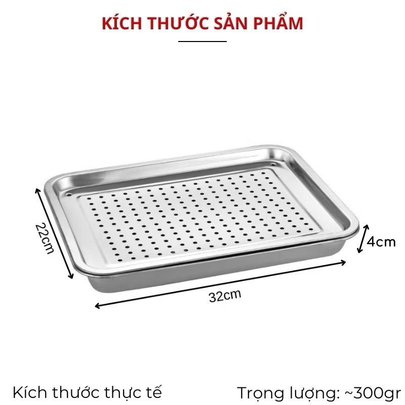 [AnhOtShop] Bộ Khay Inox Úp Cốc Chén Chữ Nhật Có Lỗ Thoát Nước – Tiện Dụng Pha Trà, Đựng Đồ Đa Năng (Loại 2 Lớp)
