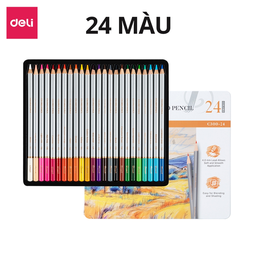 Hộp bút chì màu gốc dầu Dmast cao cấp Deli - Hộp thiếc màu đậm, tươi sáng, tô vẽ tranh cho người mới, chuyên nghiệp cho người mới