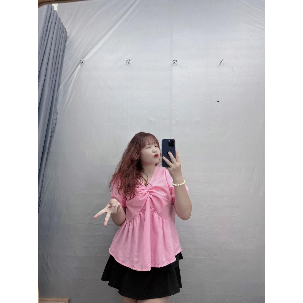 Áo sơ mi bigsize nữ cổ V xoắn ngực dáng babydoll đứng form mặc thoải mái, Áo kiểu nữ big size 58-95kg SM12 - Màu đen