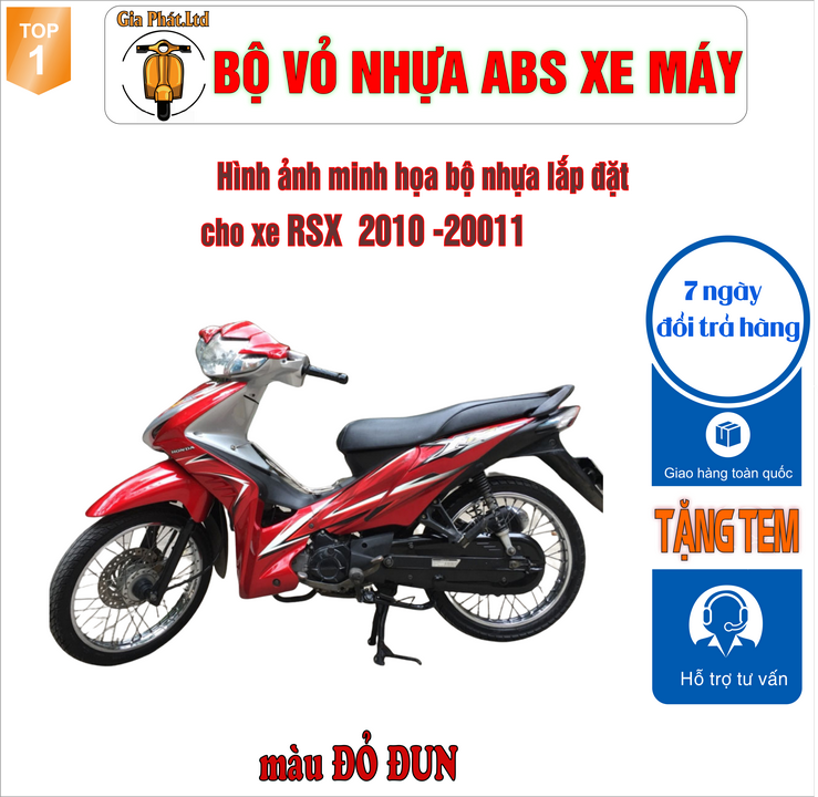 [TẶNG TEM] Dàn áo xe WAVE RSX 110 nhựa nguyên sinh ABS cao cấp màu ĐỎ ĐUN năm 2010-2011  -TKB-547-817