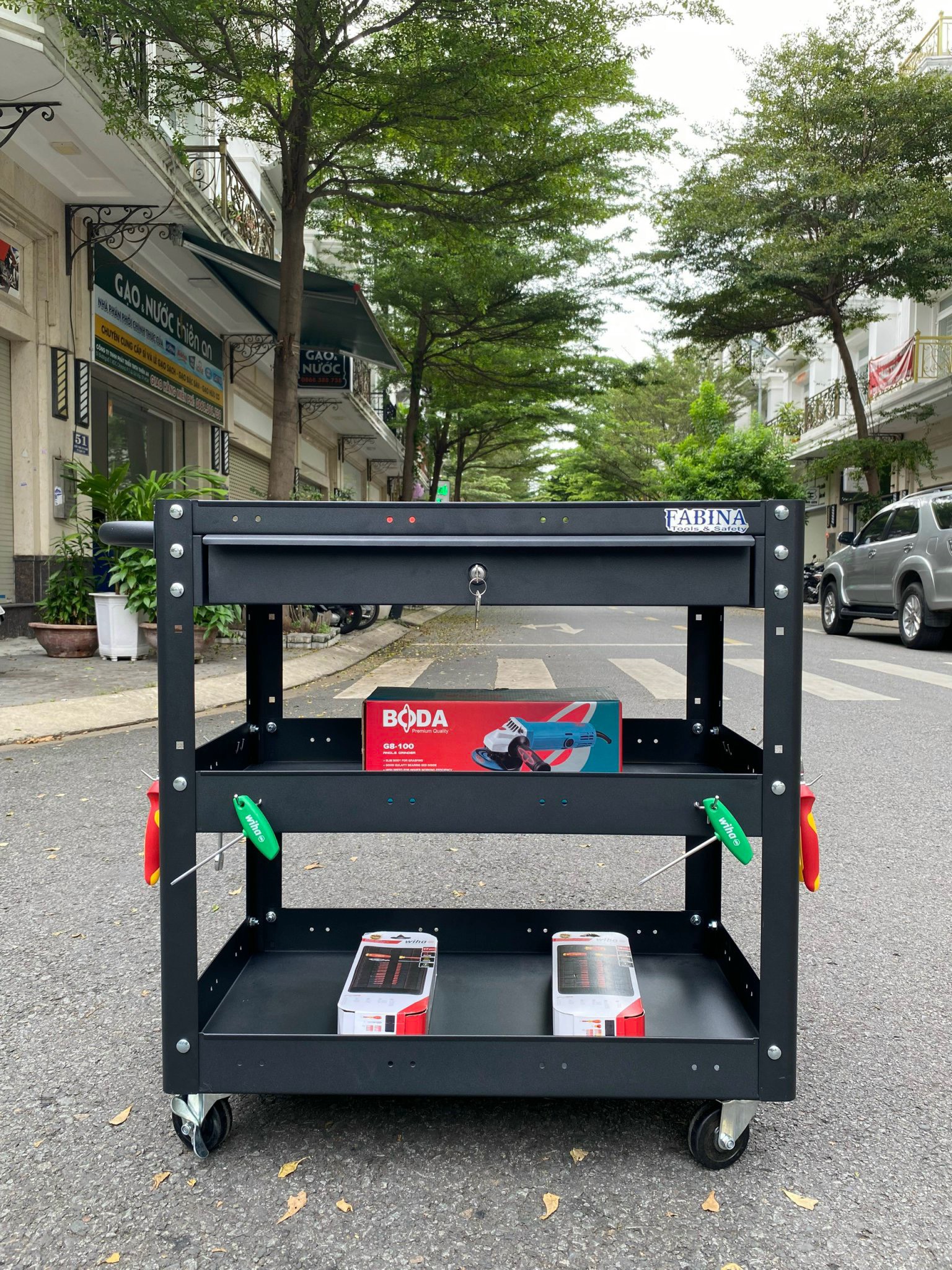 Xe đẩy 3 ngăn 1 hộc kéo màu đen