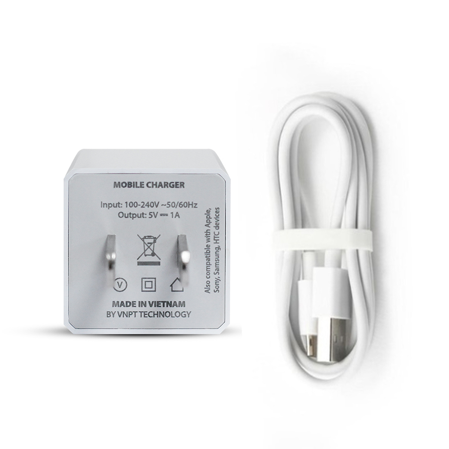 Combo Củ sạc điện thoại 5V/1A & Dây sạc cổng Micro USB chính hãng cao cấp