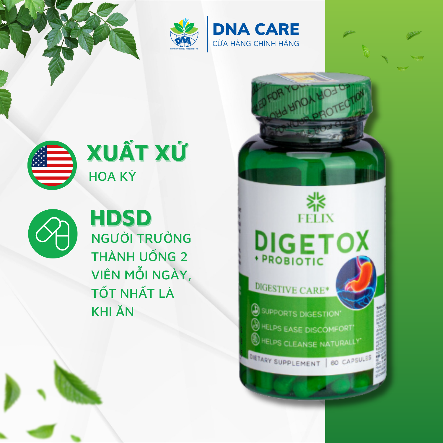 Viên uống bổ sung men tiêu hóa Enzym Digetox Probiotic hộp 60 viên