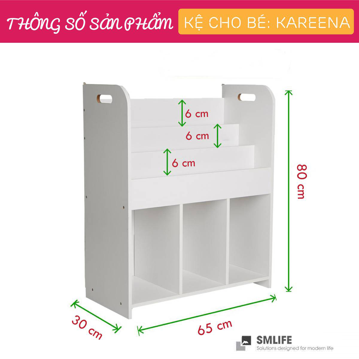 Kệ để đồ chơi cho bé Kareena | Gỗ MDF dày 17mm chống ẩm | D65xR30xC80cm