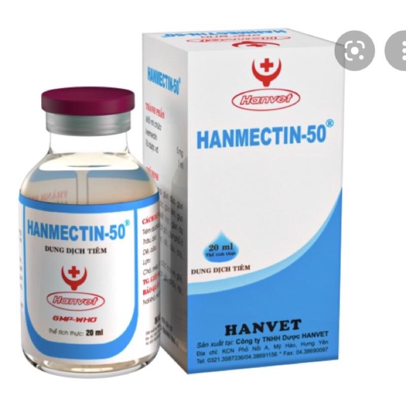 1 lọ HANMECTIN-50 loại 20 ml Dùng cho bọ chét, mòng, ve, tích, ghẻ, chấy, rận, ruồi, muỗi, giòi ngoại ký sinh.