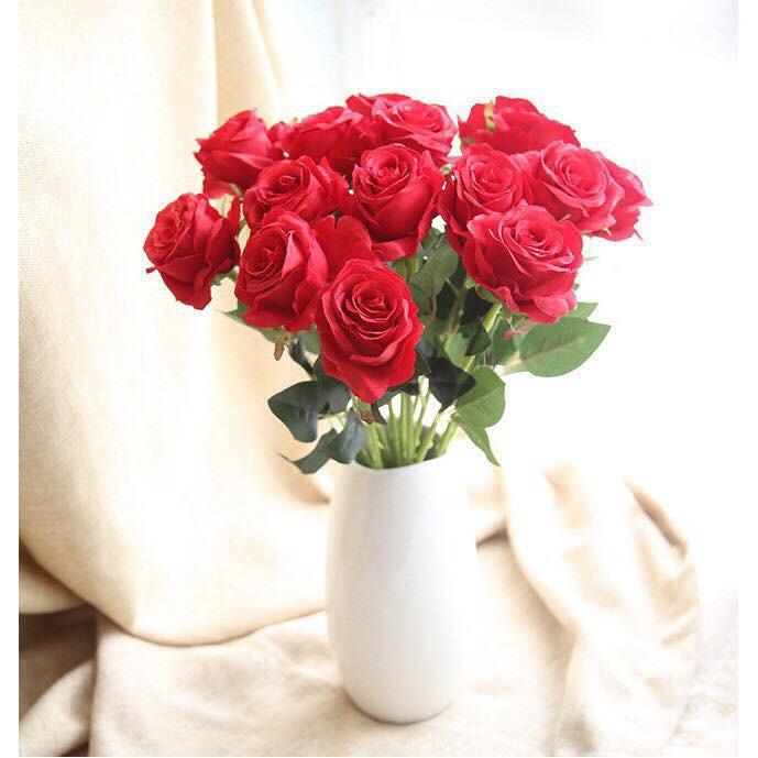 Hoa lụa, hoa hồng nhung cao cấp (cành 1 bông)
