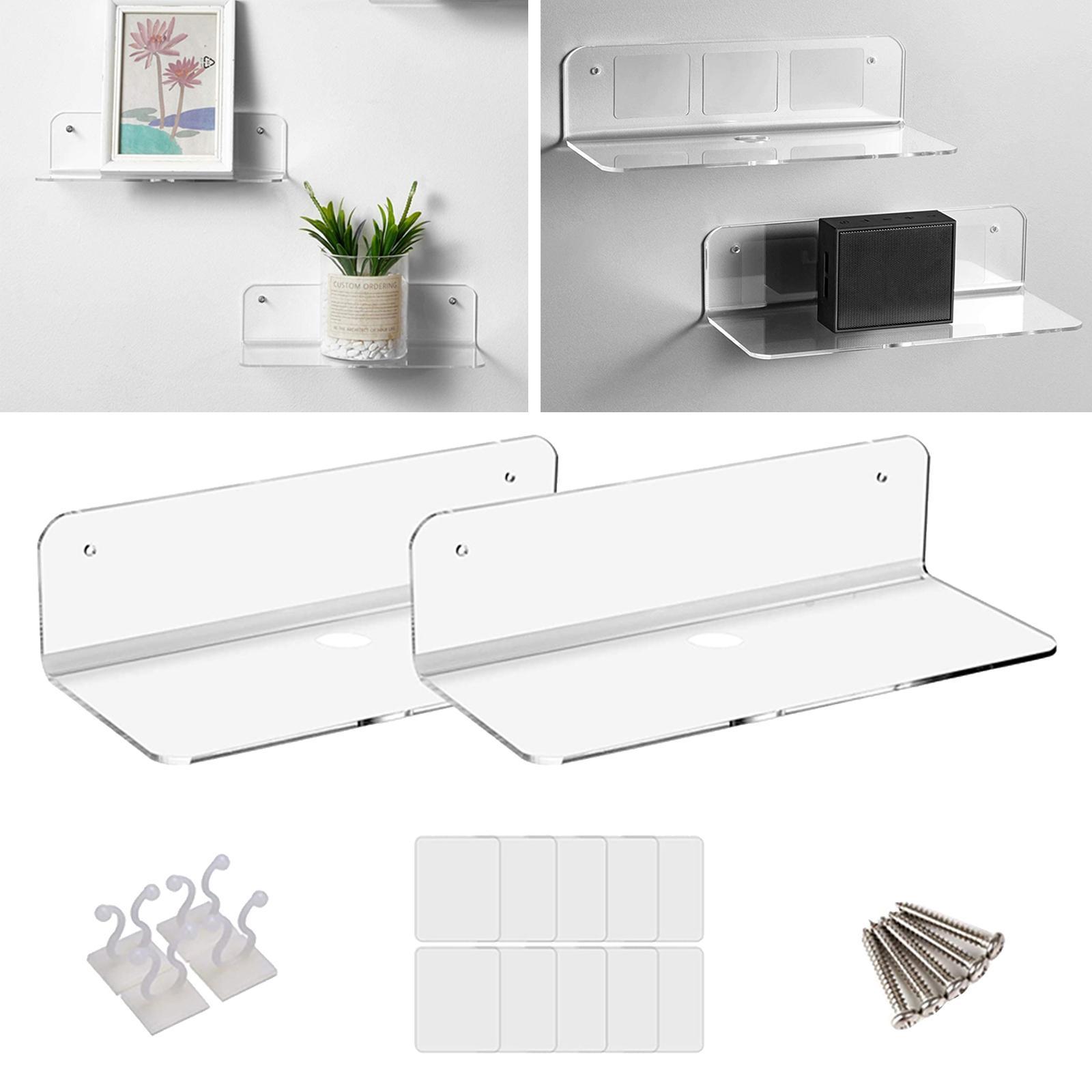 2X 2x Acrylic Floating Wall Rack Small Display Shelf for Wireless Speaker Clear