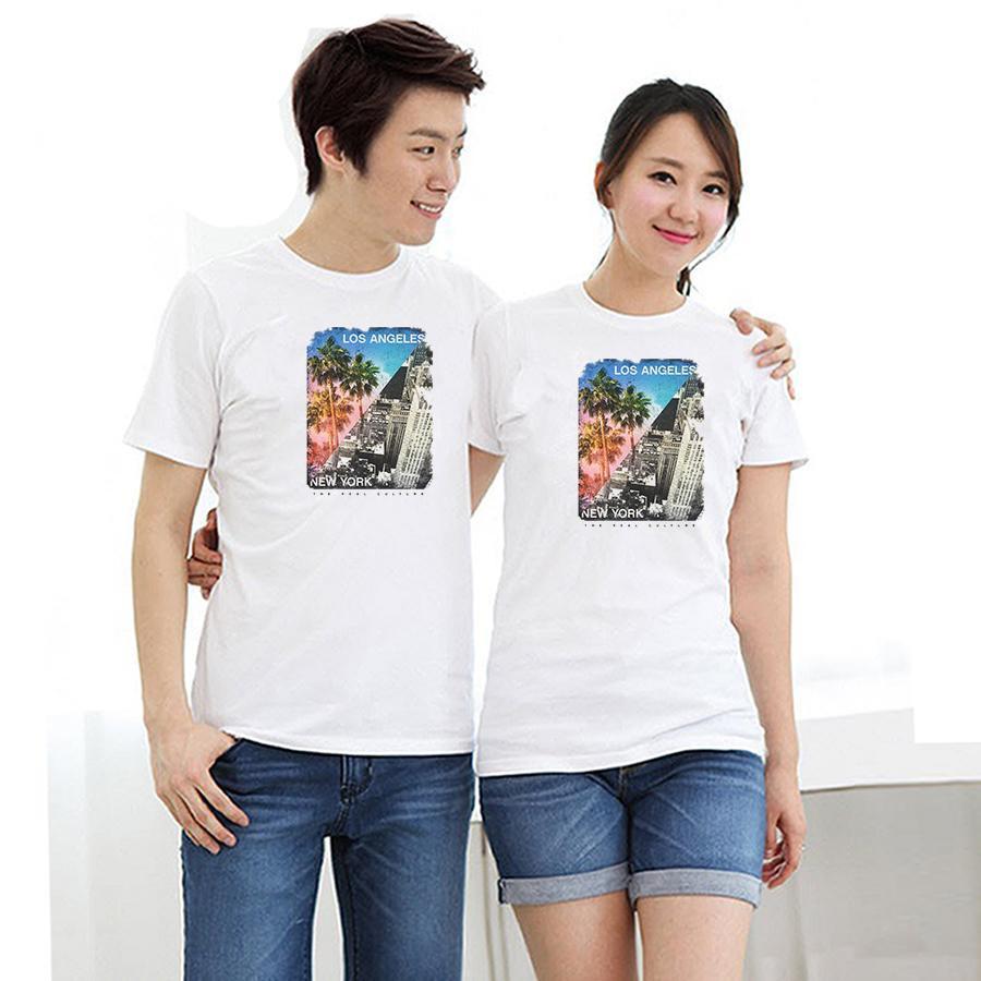 Áo thun cặp đôi in hình LOS ANGELES NEW YORK form rộng phong cách hàn quốc