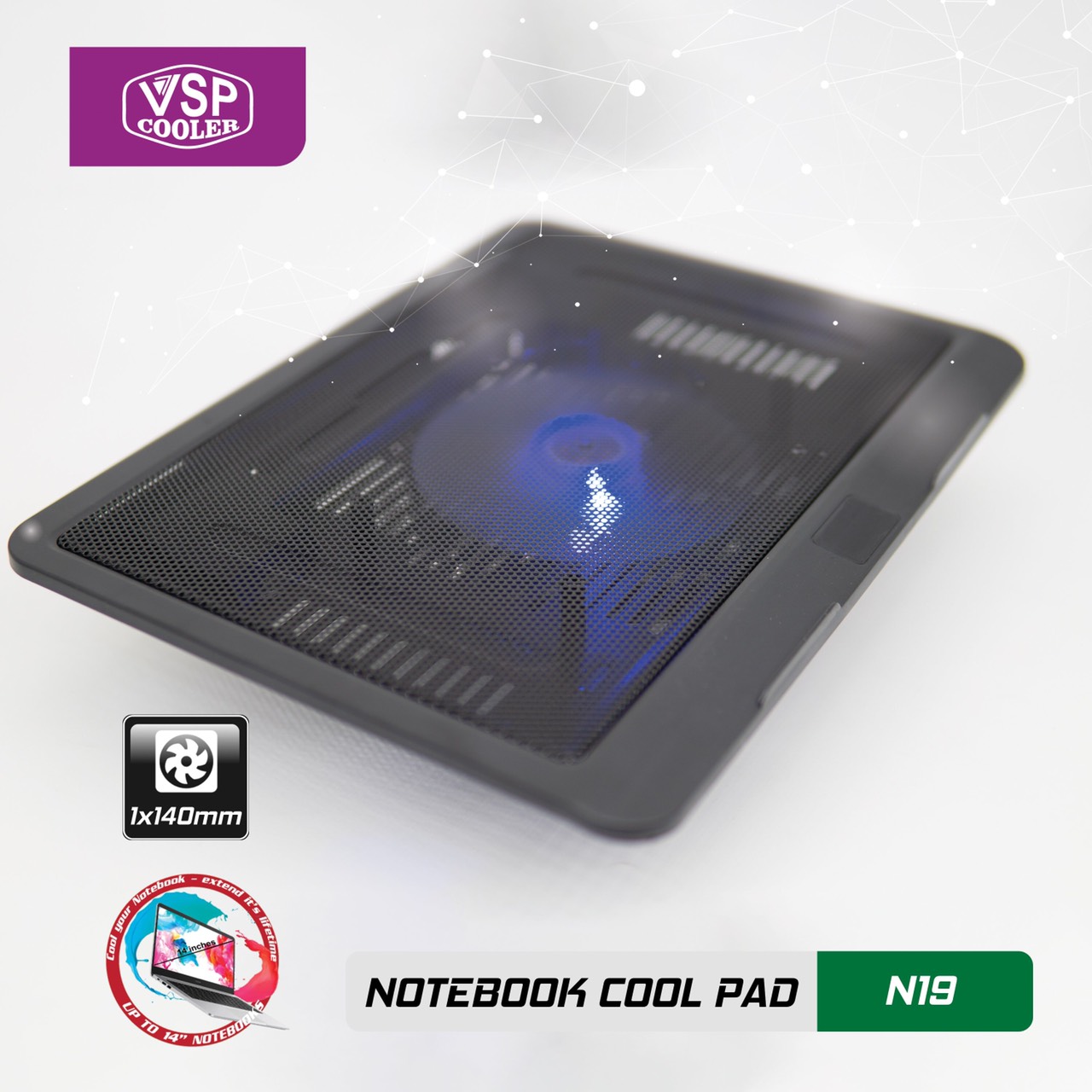 ĐẾ TẢN NHIỆT VSP COOLER N19 (1*Fan 14cm) - giao ngẫu nhiên - 1984 - hàng nhập khẩu