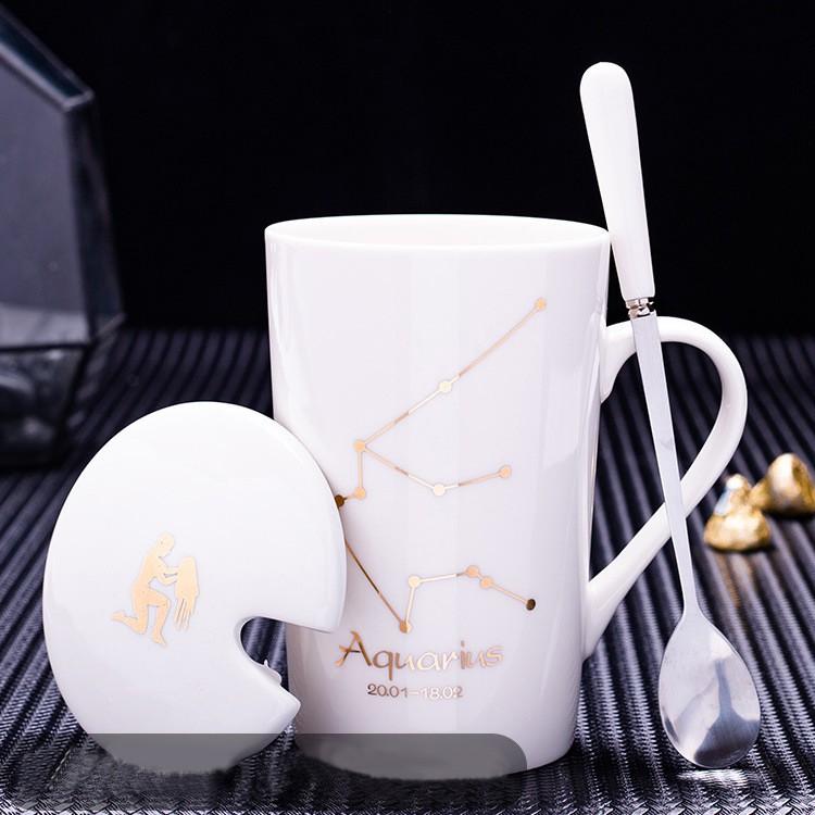 Ly Cốc Sứ Có Nắp TRẮNG in Hình 12 Cung Hoàng Đạo Cực Đẹp