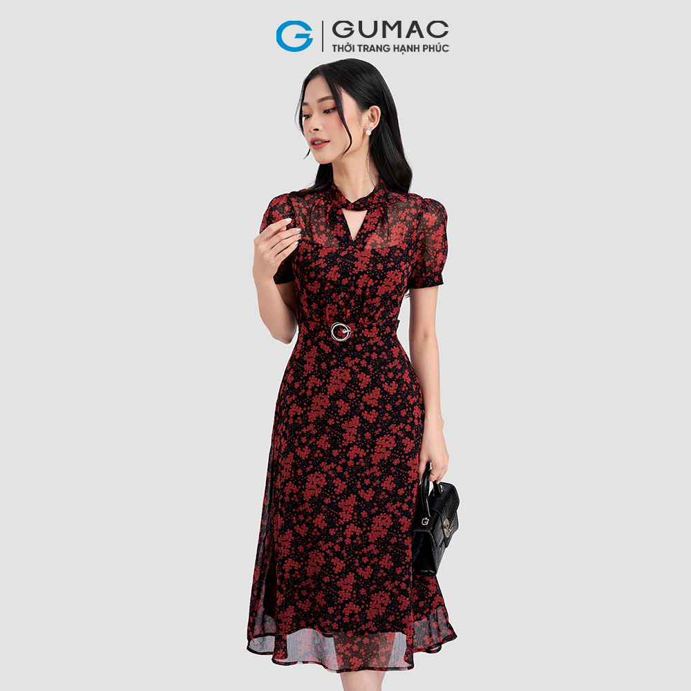 Đầm A cổ xoắn GUMAC DD03065