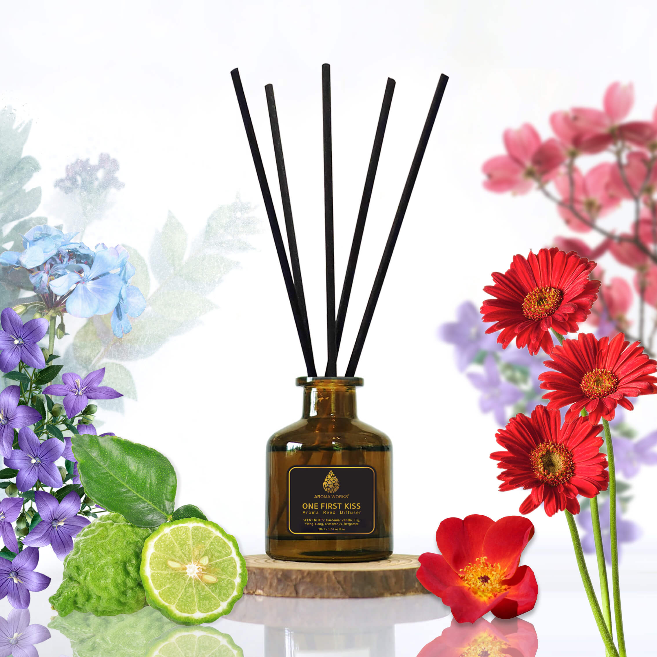 Tinh Dầu Tán Hương Thơm Phòng Cao Cấp Que Mây Aroma Works Reed Diffuser - One First Kiss