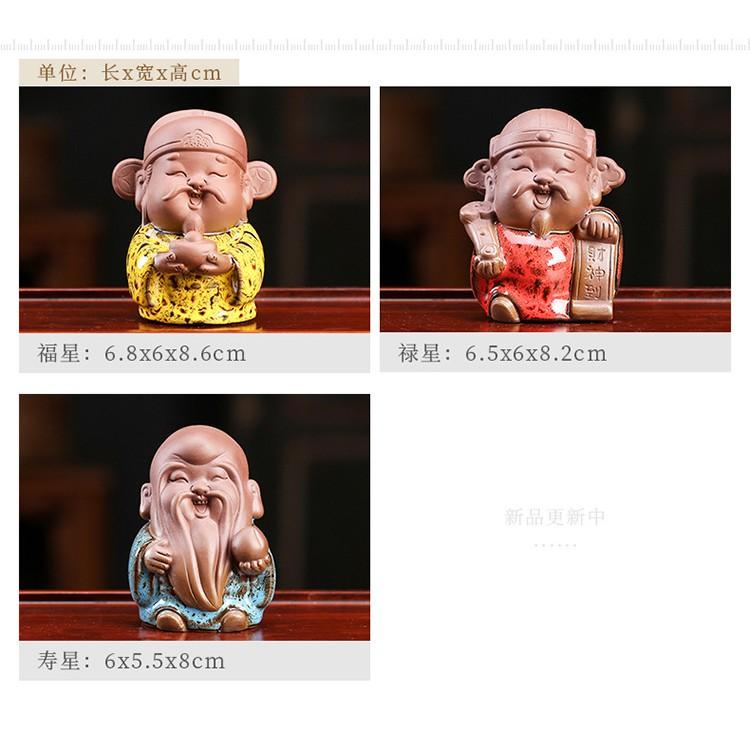 Tượng Tam đa gốm tử sa men bóng đặc biệt- Tượng gốm tam đa trang trí decor bàn trà, tiểu cảnh bonsai phối lũa