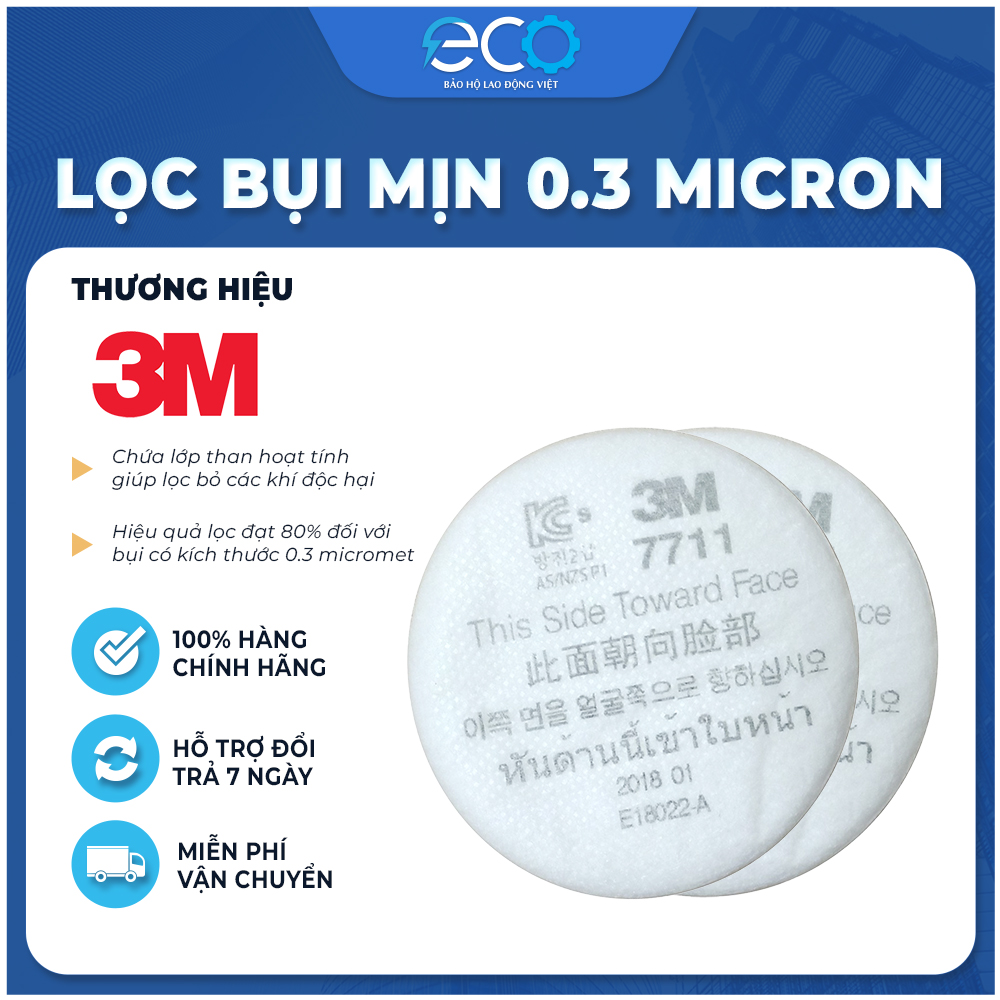 Tấm Lọc Bụi Mặt Nạ 3M 7711 lọc bụi mịn, cản hoá chất, tăng hiểu quả lọc cho phin