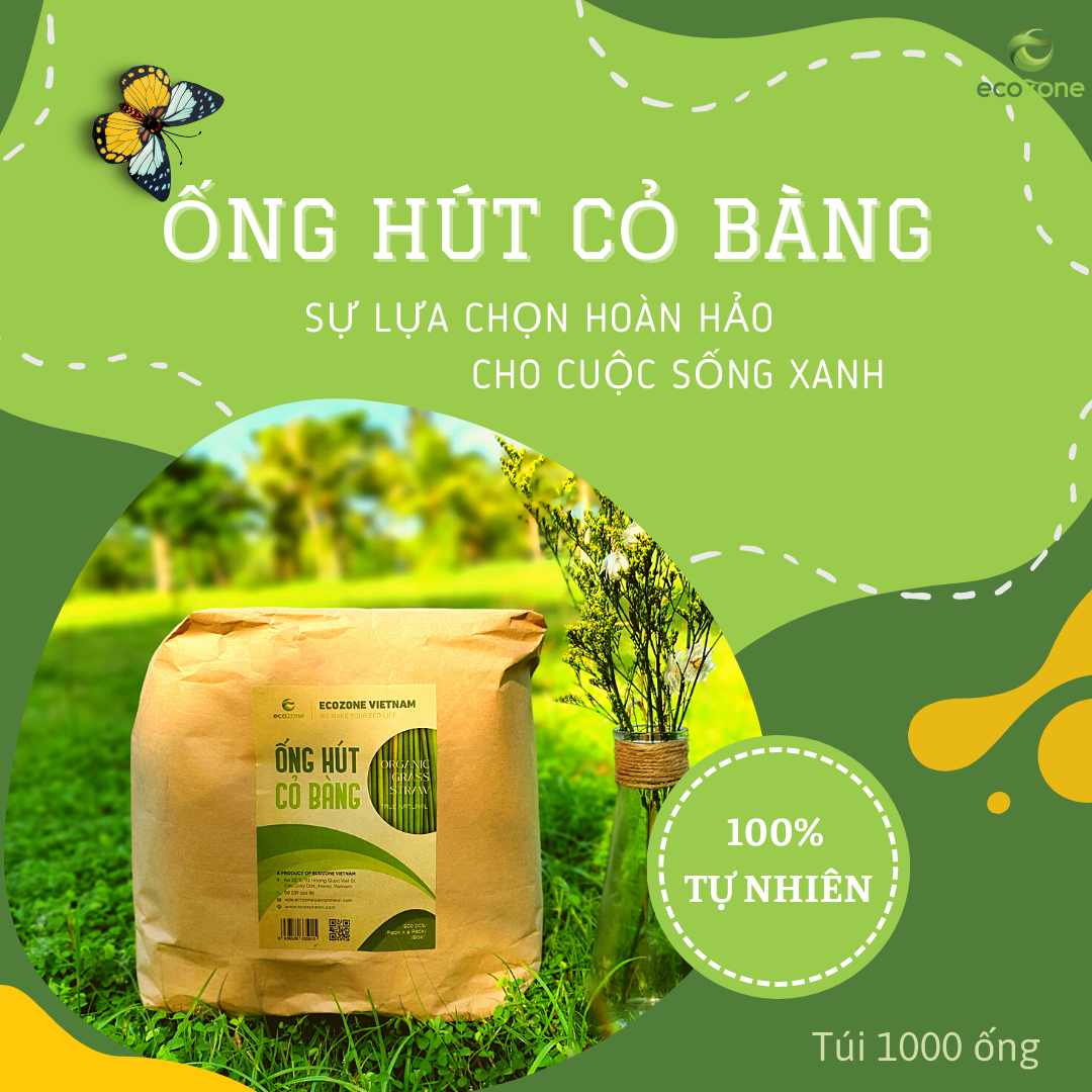 Túi 1000 ống hút cỏ bàng Ecozone size 20cm cao cấp tiết kiệm cho quán cafe- Grass Straws - Hàng xuất khẩu