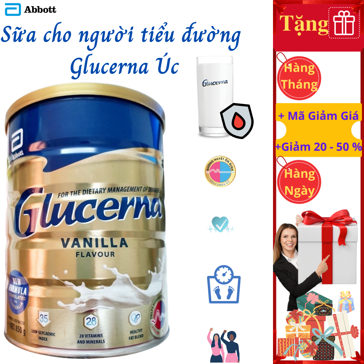 Sữa Dành Cho Người Tiểu Đường Abbott Glucerna Úc Bổ Sung Đầy Đủ Dinh Dưỡng Và Cân Bằng Đường Huyết - Lon 850g - Massel Official