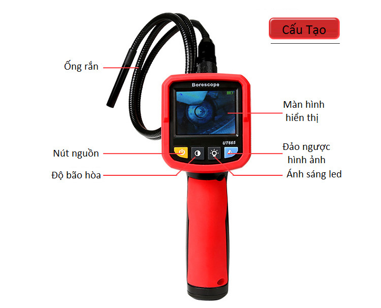 Camera nội soi có tay cầm màn hình LCD màu 2,4 inch UT-665 ( Tặng kèm 01 móc khóa tô viét vặn kính )