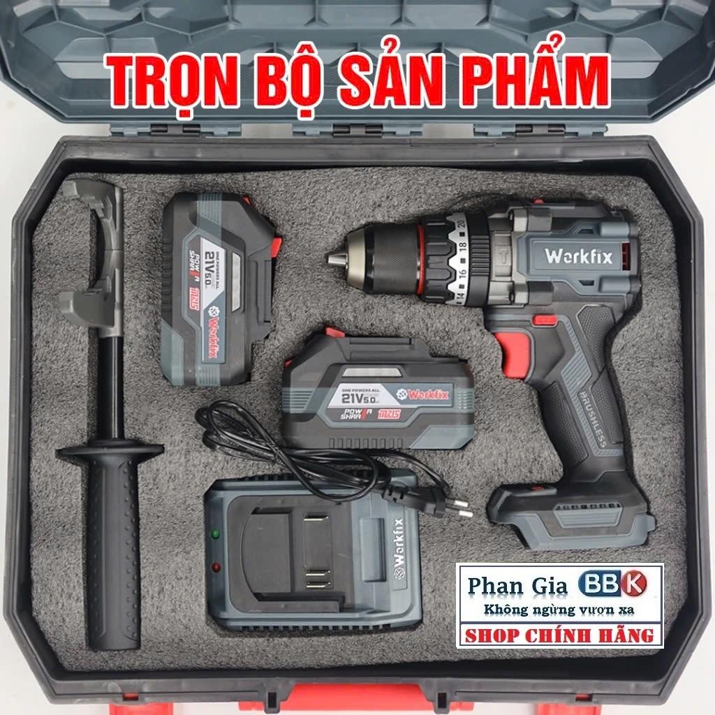 Máy khoan pin 13mm Workfix WF-ID160AK lực siết 160Nm, Không Chổi Than, Chống lật cổ tay-Bảo hành chính hãƞg