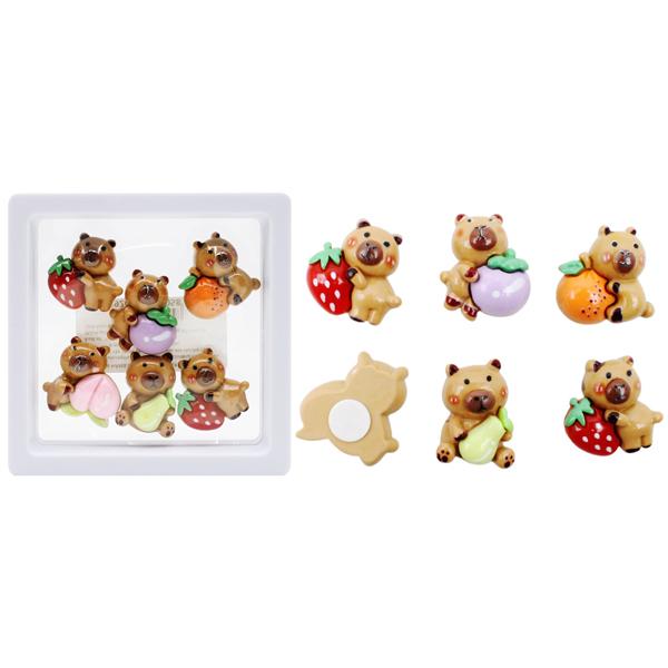 Bộ 6 Nhãn Dán 3D Capybara Ôm Trái Cây Vui Nhộn