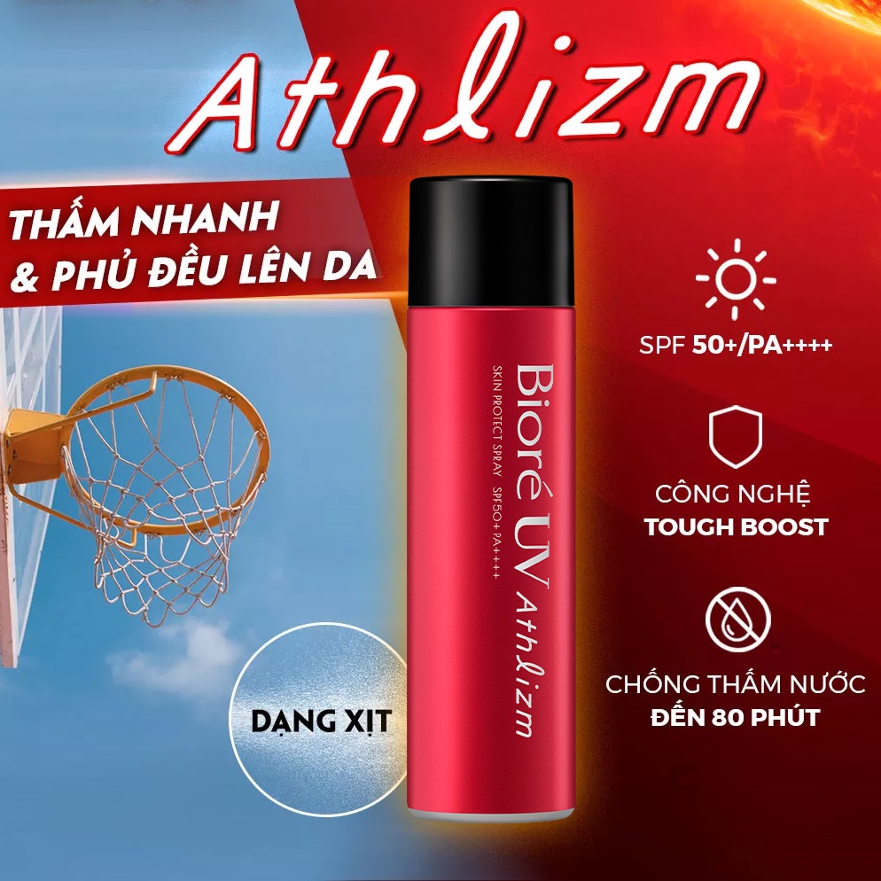 Xịt Chống Nắng Biore UV Athlizm Skin Protect Spray SPF 50+/PA++++ Vận Động Chuyên Nghiệp 90g