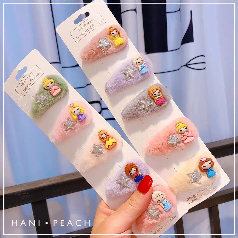 Set 5 Kẹp Tóc Mái Lông Nhân Tạo Hình Công Chúa Dễ Thương
