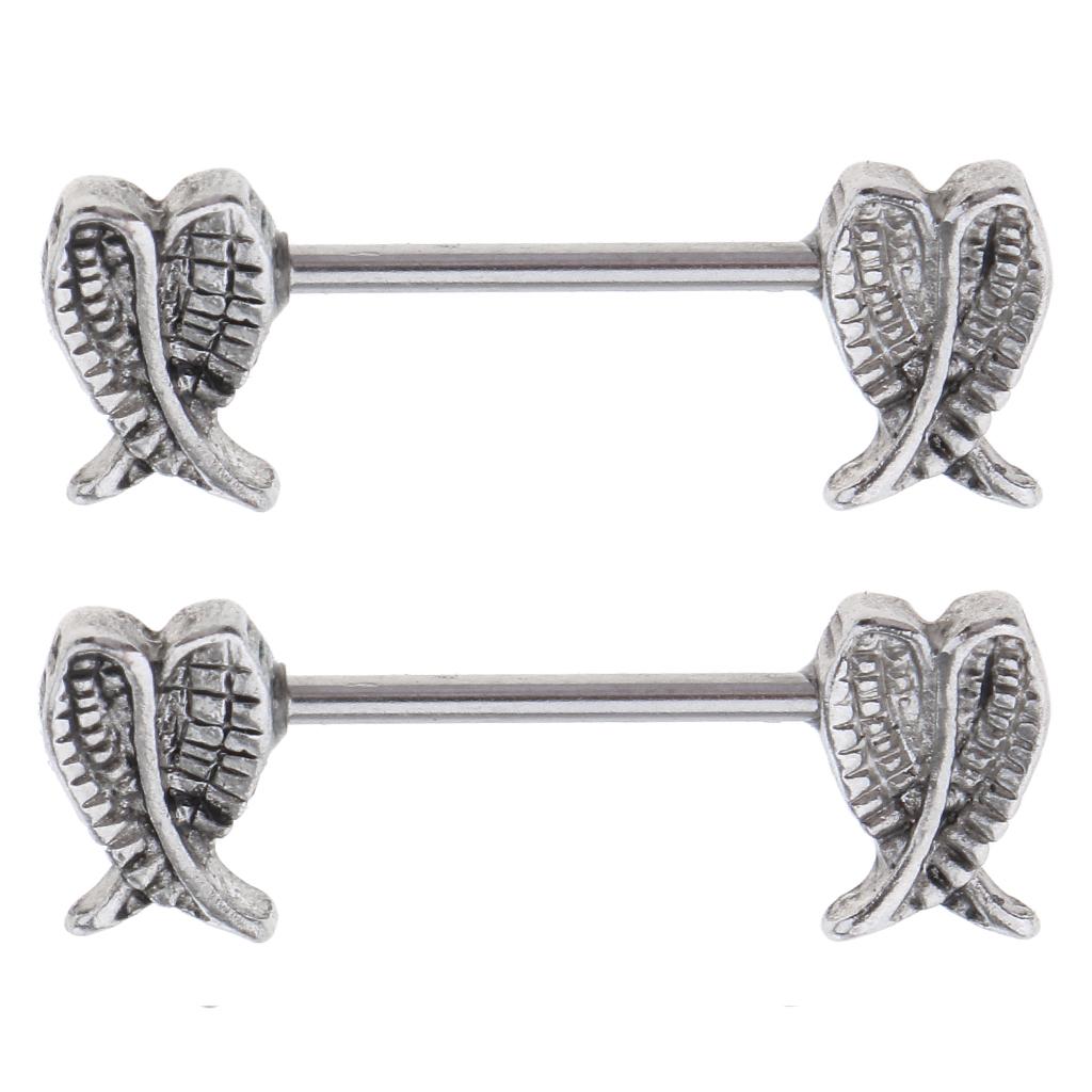 1 Pair Stainless Steel Angel Wings 16g Nipple Ring Bar Shields Body Jewelry