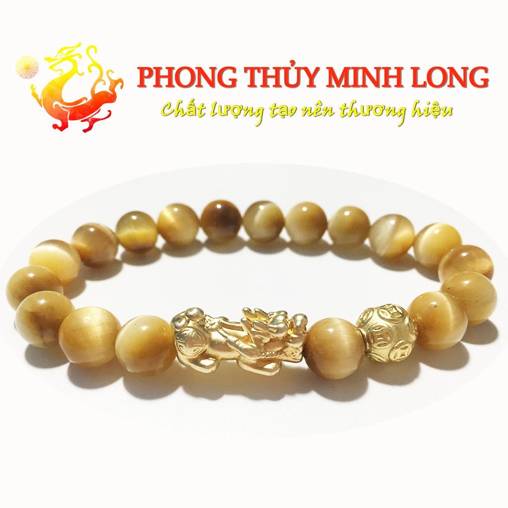 Vòng tay đá Mắt Hổ Vàng Tâm chất lượng 5A mix Tỳ Hưu và 1 Hạt Kim Tiền Vàng hợp mệnh Thổ và mệnh Kim