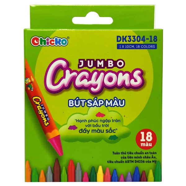 Bút Sáp Màu Chicko Jumbo Crayons - 18 Màu - DK3304-18