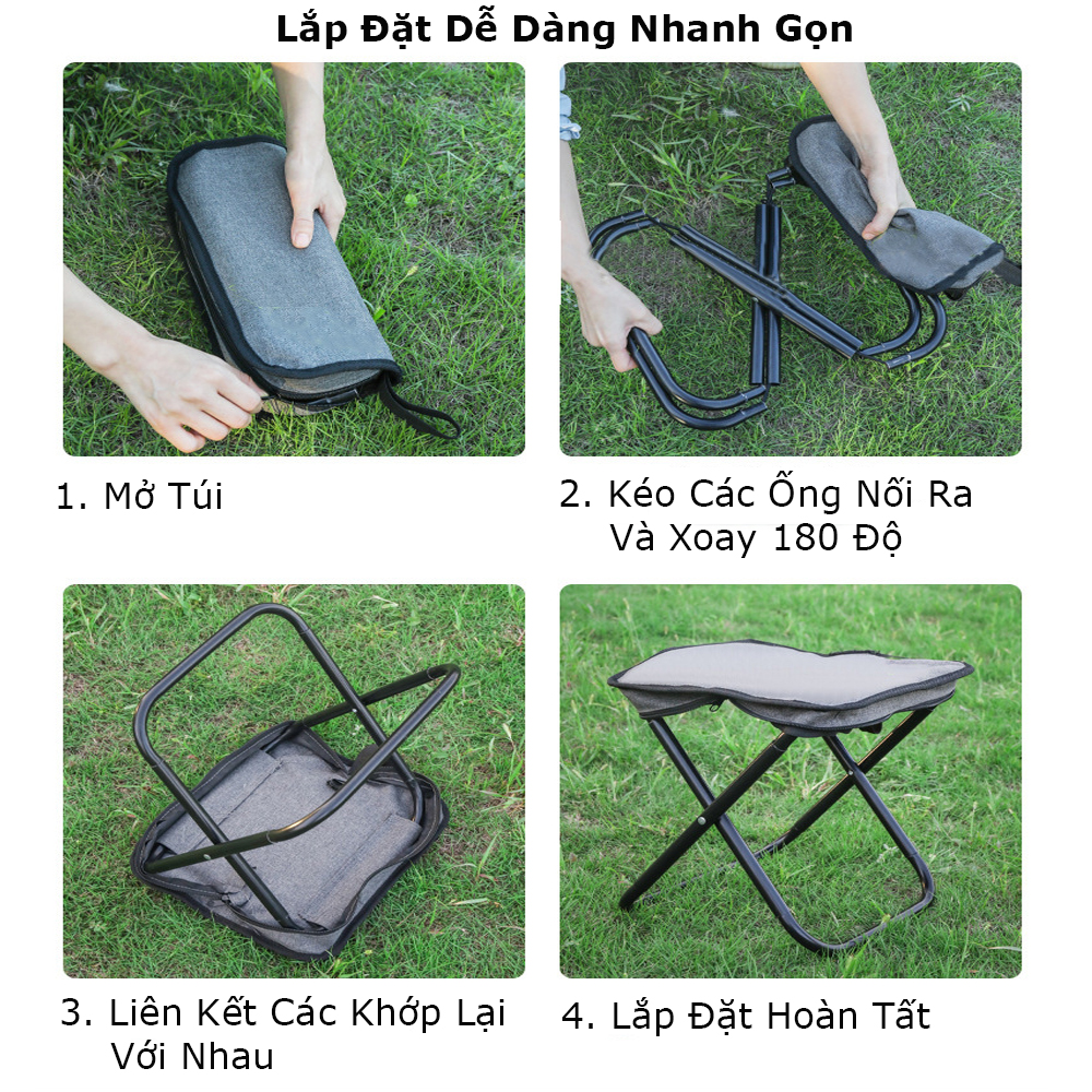 Ghế Mini Gấp Gọn Liền Túi Đựng KUNBE Phù Hợp Du Lịch Dã Ngoại Cắm Trại Câu Cá Đợi Chờ Tàu Xe