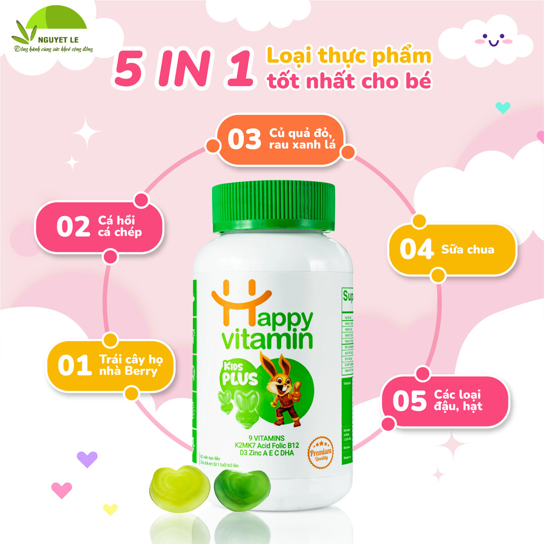 Kẹo Dẻo Happy Vitamin Kids Giúp Tăng Sức Đề Kháng Cho Trẻ - Hộp 80 Viên