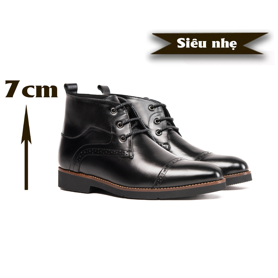 Giày Boots Nam Tăng Chiều Cao Siêu Nhẹ T&TRA Tăng Cao 7Cm, S1079 Đen , Chất Liệu Da Bò Cao Cấp, Đế Và Lót Siêu Nhẹ Giúp Giảm Trọng Lượng 30% So Với Đế Cao Su