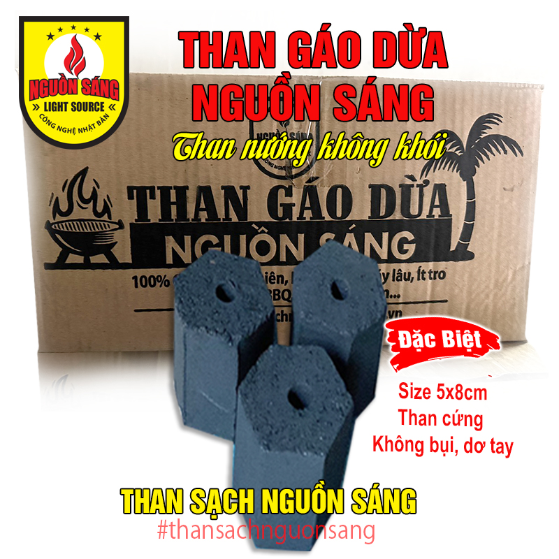 10kg - Than Gáo Dừa Nguồn Sáng (5x5cm)
