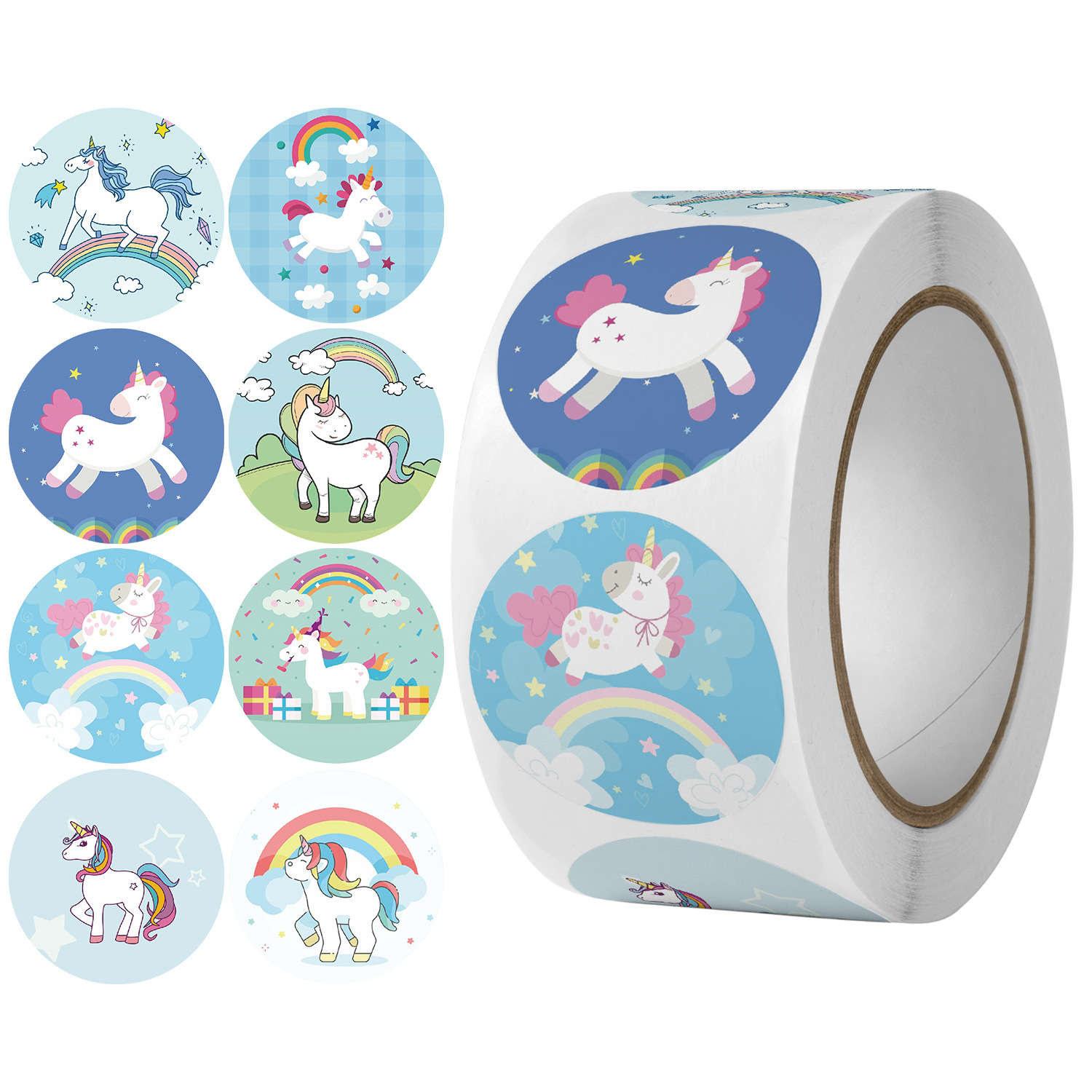 Cuộn 500 tem sticker unicorn trang trí 1inch