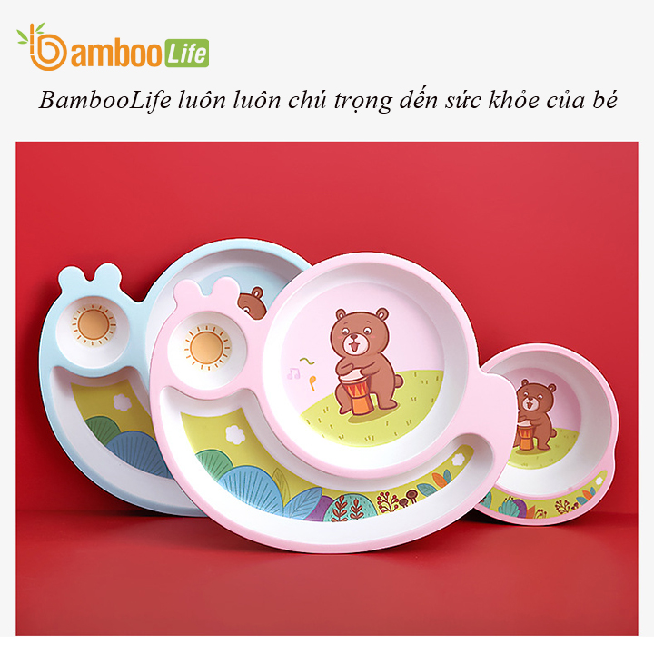 Bộ khay ăn dặm sợi tre Bamboo Life cho bé BL028 gồm 5 chi tiết hàng chính hãng Bộ bát chén ăn dặm cho bé Đồ dùng ăn dặm cho bé