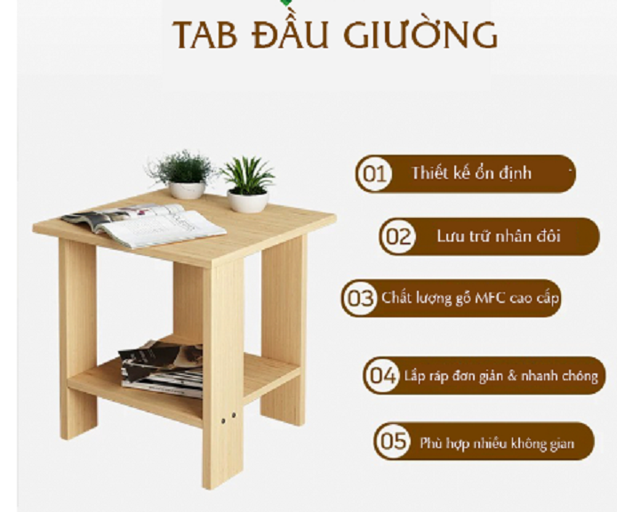 Bàn trà gỗ kệ đầu giường đa năng 2 tầng phòng khách màu Vân gỗ G455TabBanTra