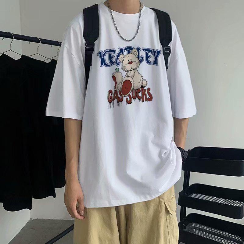 Áo Thun Ngắn Tay Form Rộng In Họa Tiết Thời Trang Dành Cho Nam 2 Màu