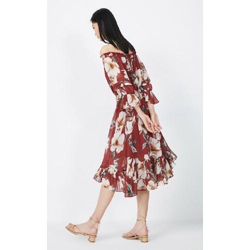 Đầm Nữ Trễ Vai Xếp Li In Hình Cổ Điển Siêu xinh