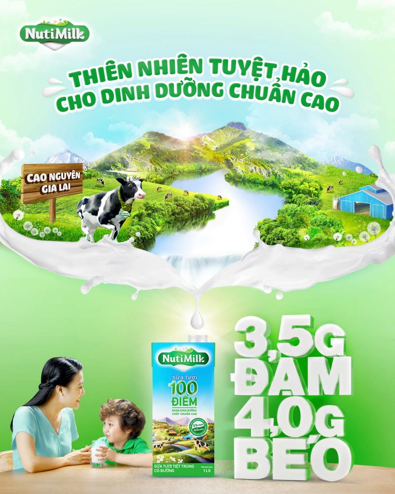 Thùng 48 Hộp NutiMilk Sữa tươi 100 điểm - Sữa tươi tiệt trùng Có đường 180ml TU.STCD180TI NUTIFOOD