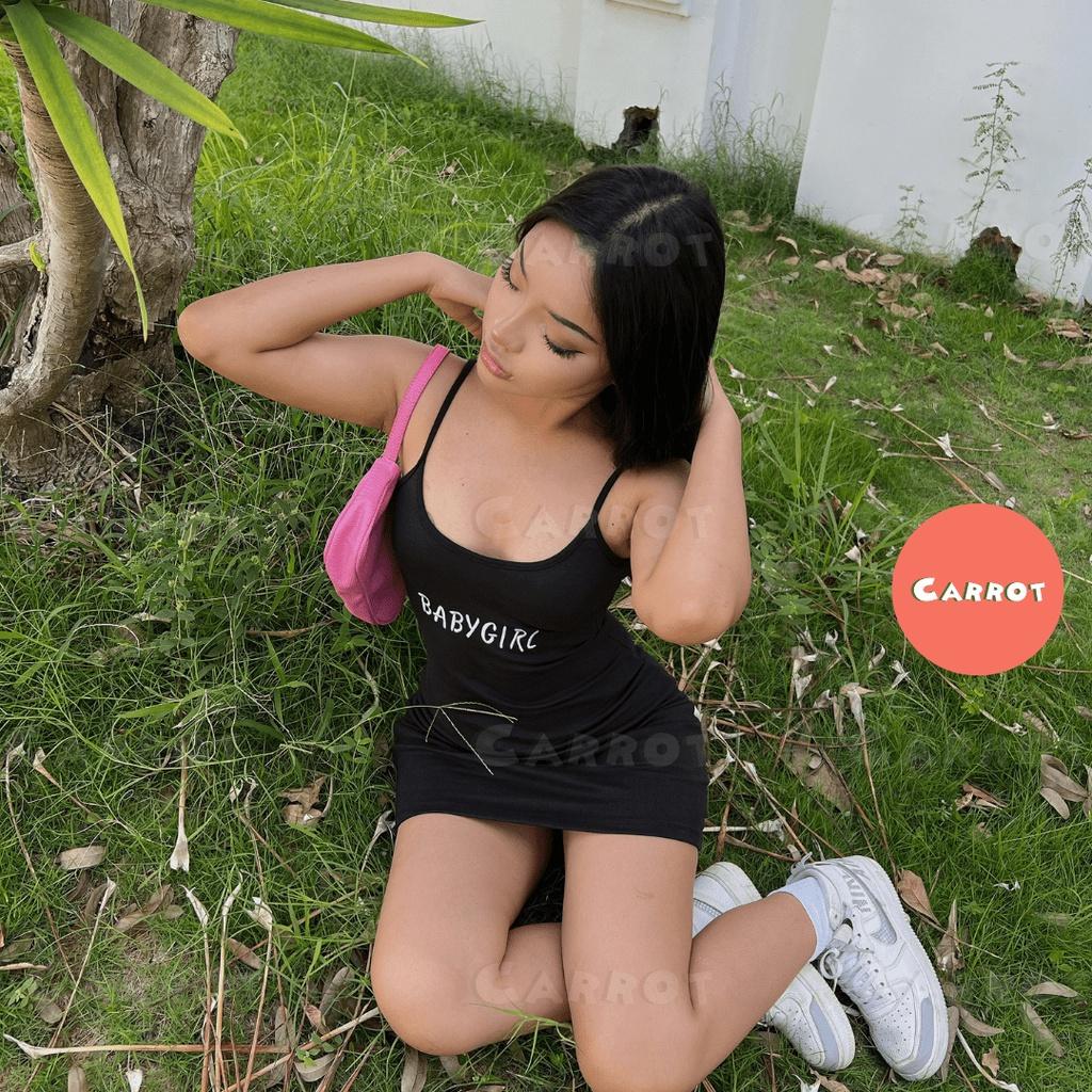 Đầm body đẹp basic 2 dây thêu chữ ôm quyến rũ phong cách hàn quốc dễ thương thời trang nữ trendy carrotxinhdep