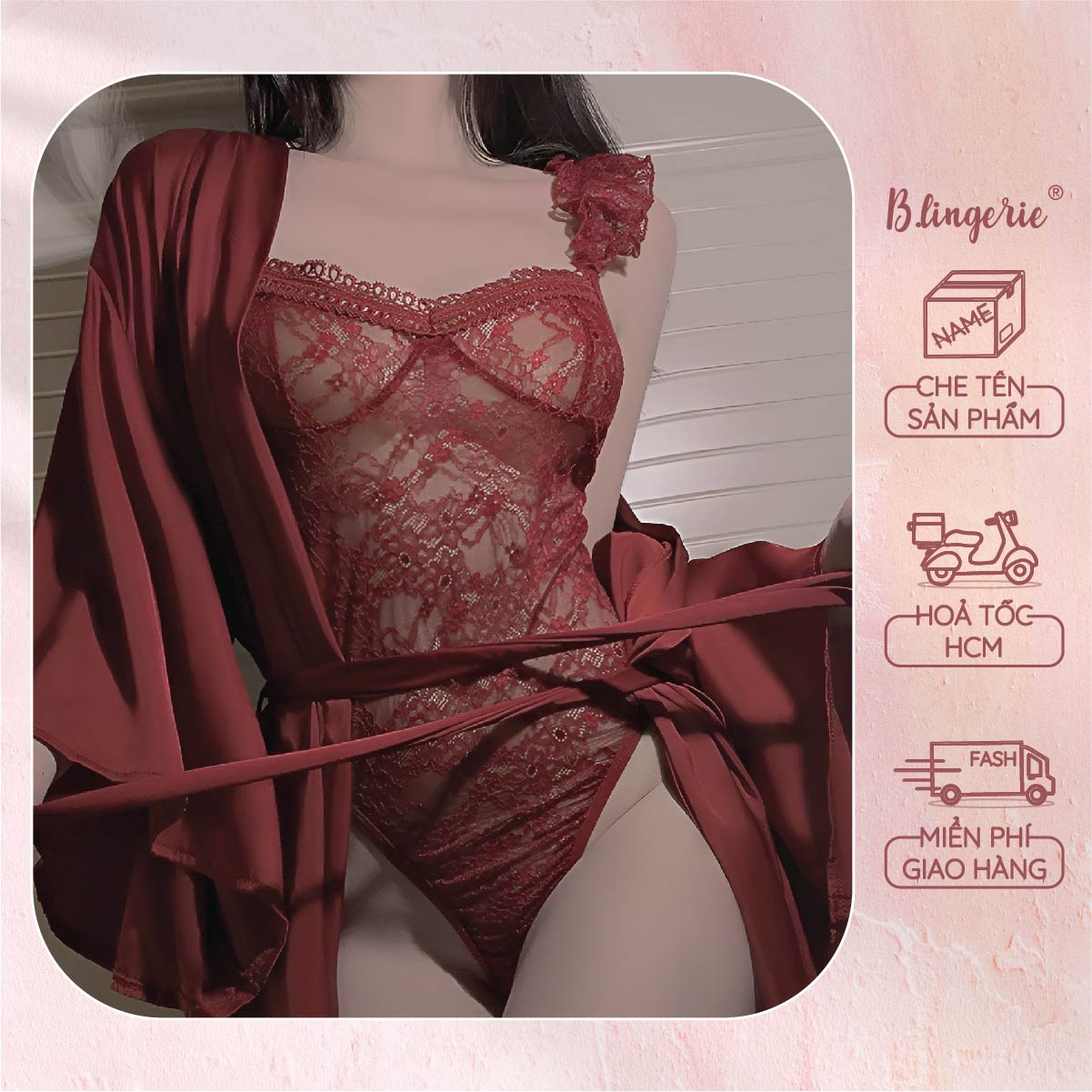 Bộ Bodysuit Nữ Phối Áo Choàng - B.Lingerie