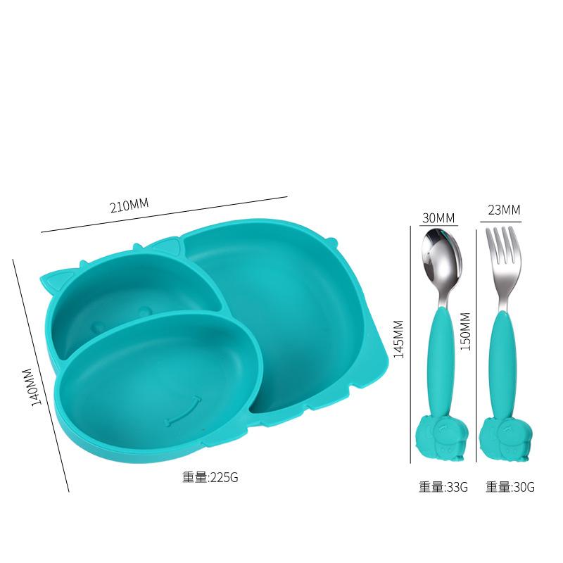 Bé Ốp Dẻo Silicon Bộ Hoạt Hình Chống Trượt Nhà Hút Loại Riêng Biệt Lưới Thức Ăn Cho Bé Ăn Dặm Muỗng Nĩa Bát Trẻ Em Bộ Đồ Ăn Món Ăn